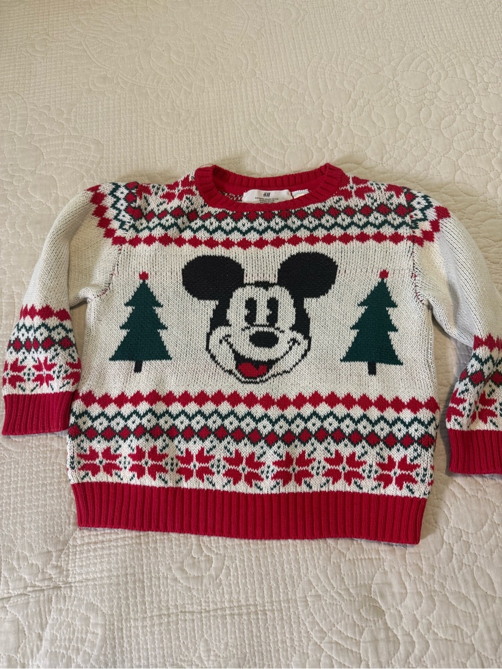 H&M Mickey Mouse Christmas Sweater 3-4T Red White Green Knit Y2K Disney Holiday